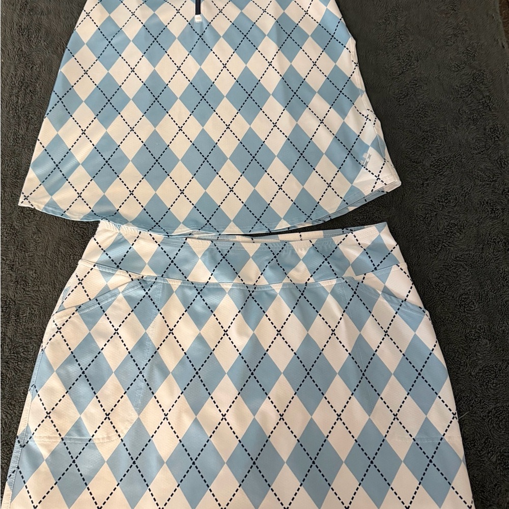 Jofit Blue and White Diamond Skirt Set